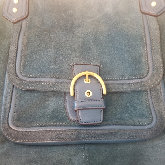 Coach Campbell Izzy Teal Tote Suede Bag w/ Shoulder strap. Good used condition. - Picture 2 of 16